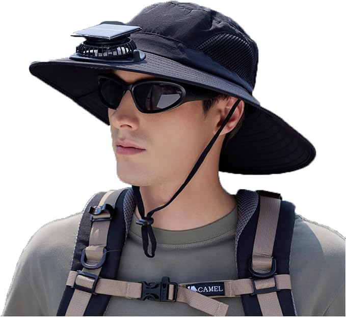 Solar Powered Fan Hat Wide Brim Sun Hat with Solar Fan Sun Bucket Hats Men Women UPF50+ Fishing Beach Hats with Fans