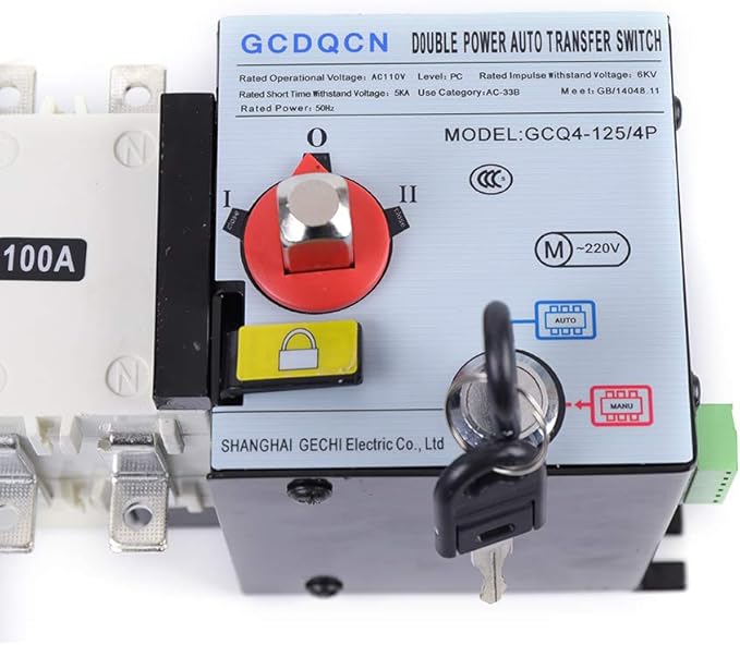 4P 100A Automatic Changeover Switch Rated 110/230V Dual Power Automatic Transfer Switch for Lighting Circuit, Insulation Transfer Switch Power Switch for Office Buildings, Shopping Malls, Banks