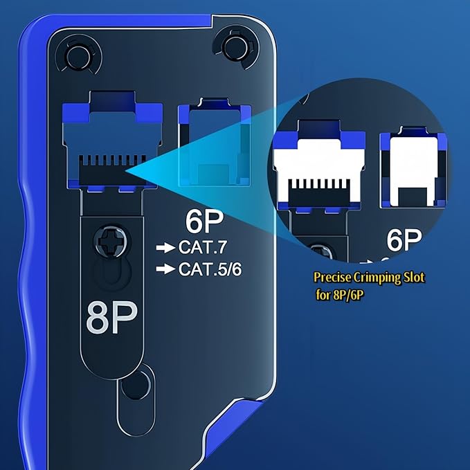 RJ45 Crimp Tool Pass Through,All-In-One Modular Ethernet Crimper for CAT7 CAT6A CAT6 CAT5E CAT5,Ethernet Crimping Tool Kit,Network Terminal Crimper Tool