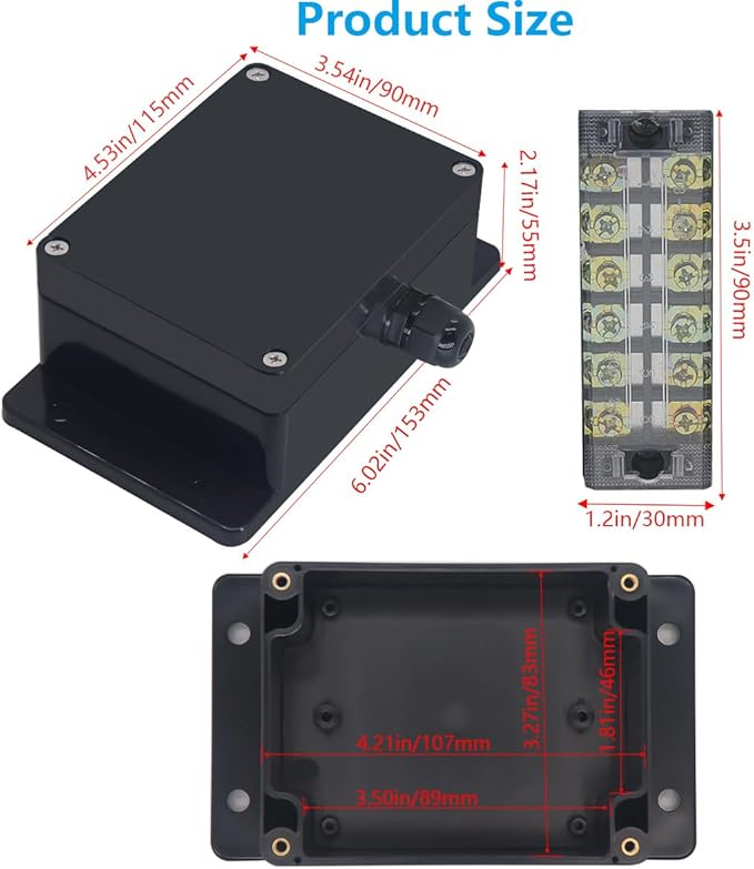 Project BoxI P67 Outdoor Waterproof Box Electronic Junction Box with 25A 600V 6P Barrier Terminal 1IN/1Out Electrical Boxes 4.5x3.5x2.12 inch