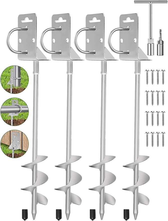 Ground Anchors Screw in,20" Set of 4 Mobile Home Anchors,Storage Shed Anchor Kit with Drill Bit,Ground Anchors Heavy Duty for Shed, Trampolines,Camping, Swing Sets