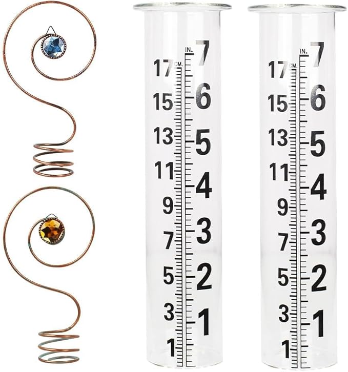 2PS Rain Gauge Outdoor,7 Inch Capacity Rain Gauge Replacement Tube with Metal Rack Holder,Wall Mount Hanging Water Gauge for Rain,Outdoor Measure Guages for Yard Fence Garden Farm