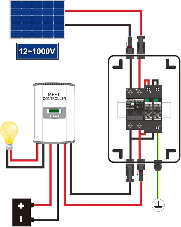 DIHOOL Solar Panel Disconnect Switch Box 40 Amp DC Circuit Breaker Box, 1000V PV Combiner Box for RV