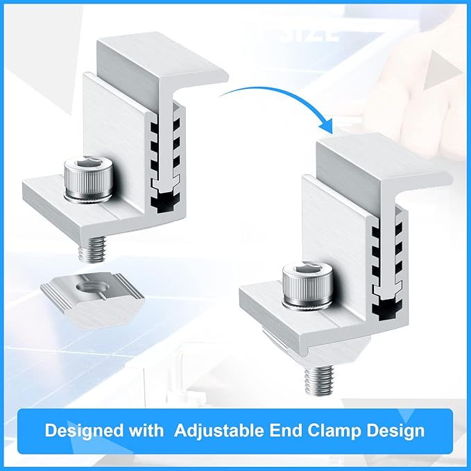 Zhengmy 40 Pack Solar Panel End Clamp Mounting Z Bracket Mid Clamps Aluminum Rail End Clamps Clips Adjustable Panels Grounding Gutter Kit for Pv Mounting System Install Hardware Fasteners Accessory