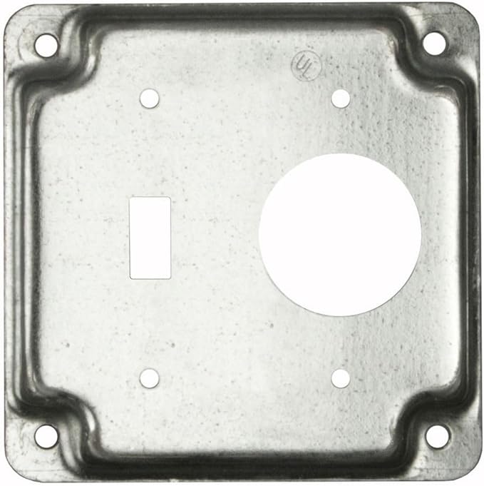 4 in. Square Cover, Exposed Work, Toggle Switch/1.406 in. Dia. Receptacle
