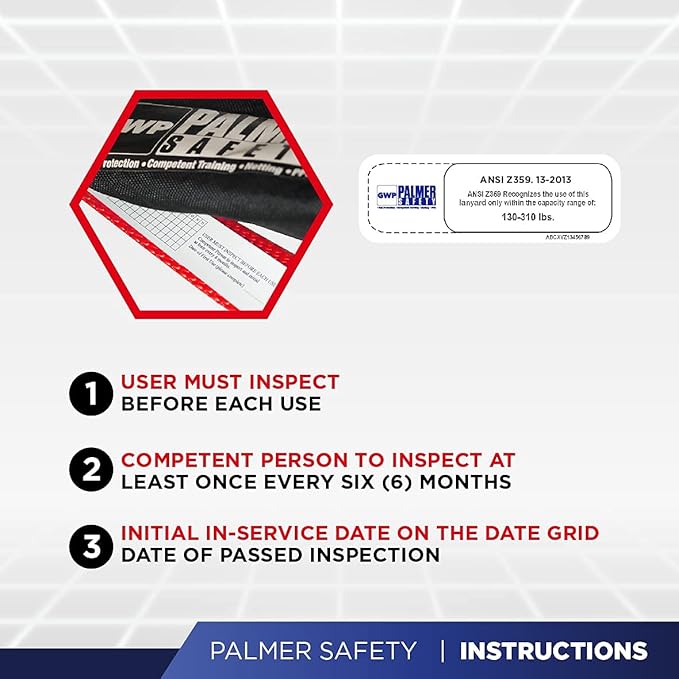 Palmer Safety L122233 6 FT Double Legs Safety Lanyard Internal Shock Absorber w/Dual Pelican Rebars I OSHA/ANSI Compliant Restraint Lanyards I Ideal Use for Arborist, Roofer & Construction Workers