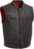 First Mfg Co Lowrider Mens Motorcycle Biker Riding Armor Club Style Black Leather, Twill, Moto Mesh, Perforated Vest