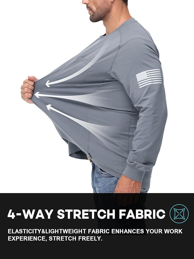 FR Shirts for Men 5.5OZ Lightweight Stretch Patriot Baseball T-Shirt Work Shirt