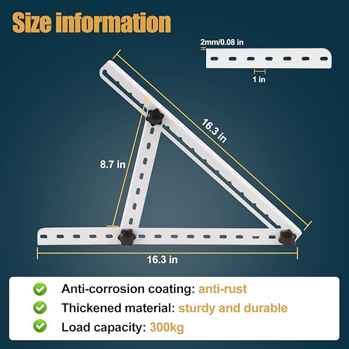 Solar Panel Mount, 16 in with Foldable Tilt Legs Adjustable Solar Panel Tilt Mount Brackets Set Installed on, Roof, Boat,Ieal for 180 200 300 400 Watt for Roof