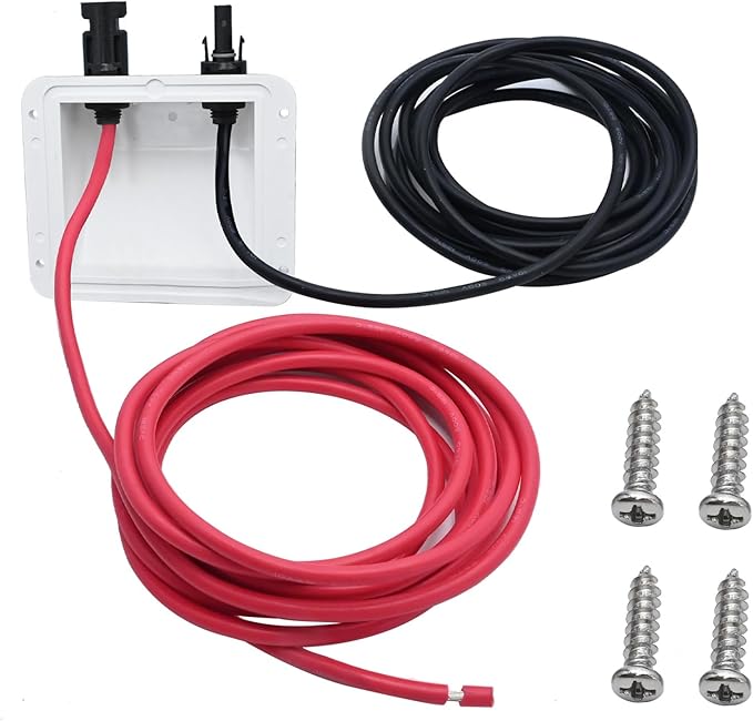 VIKKSAER Solar Cable Entry Gland Box with 10FT 10AWG Soft Solar Extension Cable and Connector, UV Resistance Dual Cable Entry Gland Housing on RVs, Caravans, Boats, Campers (White(10FT))
