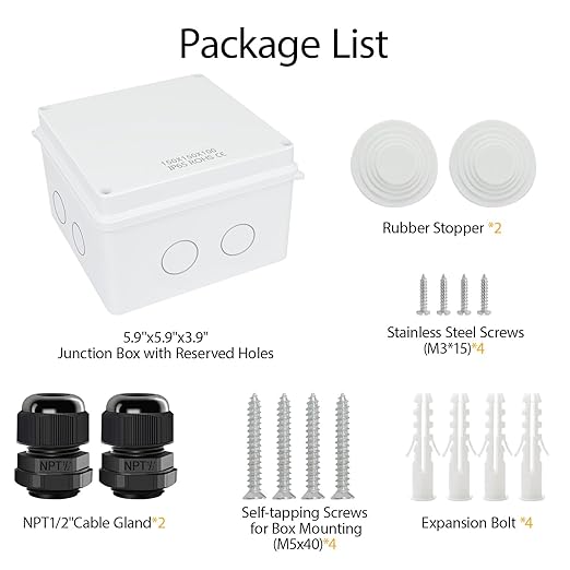 LeMotech Junction Box, Electrical Box IP65 Water Resistant Dustproof ABS Plastic Project Enclosure for Electronics White 5.9X 5.9X 3.9 inch