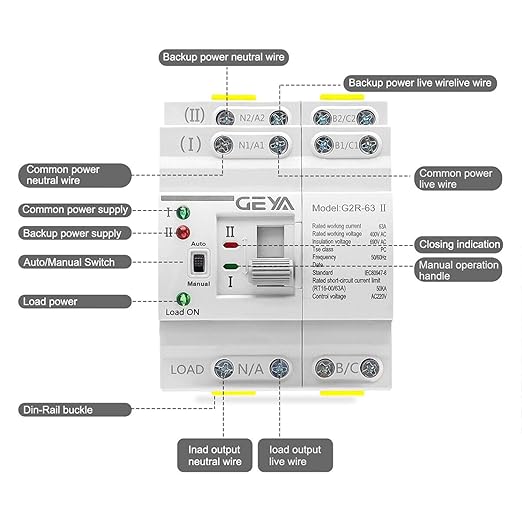 GEYA Mini ATS Dual Power Automatic Transfer Switch Electrical Selector Switches Uninterrupted Power Din Rail(4Pole 63A AC220V)