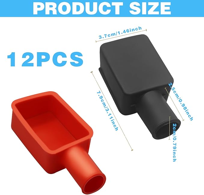 12Pcs Battery Terminal Cover, Battery Terminal Protector,Car Insulating Protector Car Battery Cover,Soft Rubber Positive Negative Pole Stud Covers Connector Top Post Cap for Car Motorcycle Truck