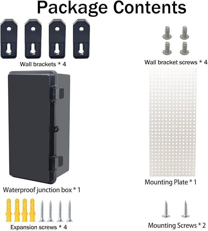 Junction Box, Hinged Black Cover IP67 Waterproof ABS Project Box with Mounting Plate Electrical Box Enclosure with Wall Bracket 10.6 x 5.1 x 4.3inch(270x130x110mm)
