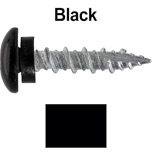 10 X 1 Black - Metal Roofing Screws with Low Profile - T25 Star Drive - Galvanized - EPDM Washer - Metal to Wood - Hi - Lo Threads - Type 17 Point