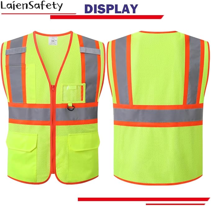 Reflective Safety Vest for Men Women with Multiple Pockets Class 2 High Visibility Mesh Vest Hi Vis Construction Work Vest,Meets ANSI/ISEA Standards(EK1-178-Yellow-XL)