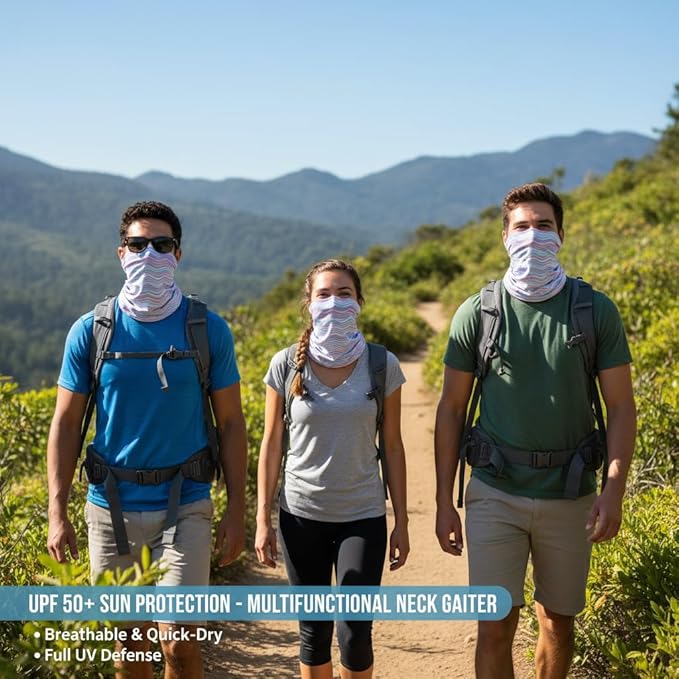 UPF 50 Sun Protection Neck Gaiter - 13-in-1 Multifunctional Face Cover for Hiking, Fishing, Cycling