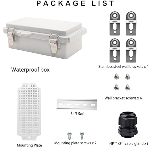 Waterproof Electrical Box, IP67 Junction Box Stainless Steel Latch Hinged Grey Cover Project Enclosure with Wall Bracket 7.9"x3.9"x2.8"