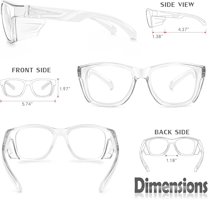 UKNOW Safety Glasses - Anti Fog Lenses - Eye Protection with Side Shields - ANSI Z87.1 Protective Eyewear - UV Protection