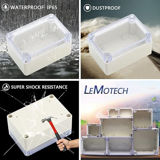 LeMotech ABS Plastic Junction Box Dustproof Waterproof IP65 Electrical Enclosure Box Universal Project Enclosure Grey with PC Transparent Clear Cover 3.9 x 2.7 x 2 inch(100 x 68 x 50 mm)