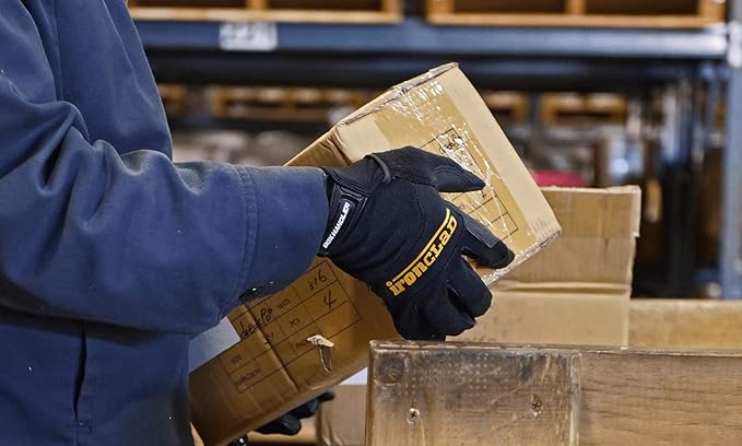 Ironclad Box Handler Work Gloves BHG, Extreme Grip, Performance Fit, Durable, Machine Washable, (1 Pair), Black
