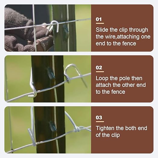T-Post Clips (100pcs) Fence Wire Clips, Galvanized Steel Fence Clips, Time-Saving Convenient Pre-Cut Wire Ties