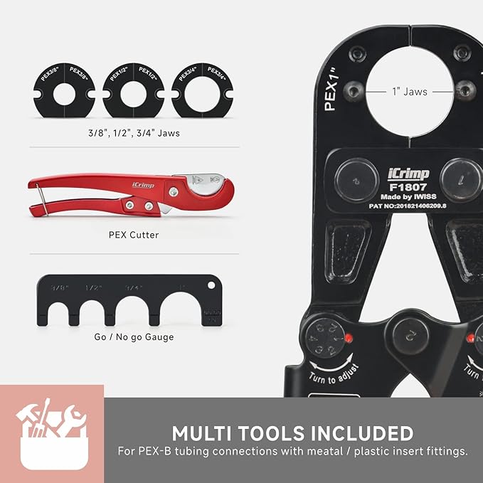 iCrimp Pex Pipe Crimping Tool kit for 3/8,1/2,3/4,1-inch Copper Ring with Free Gauge&Pex Pipe Cutter -Meet ASTM F1807 and Portable