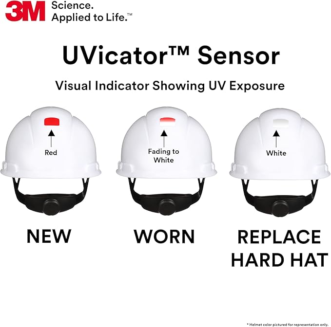 3M Hard Hat SecureFit H-700 Series Cap Style Safety Helmet with Uvicator Sensor, 4-Point Pressure Diffusion Ratchet Suspension
