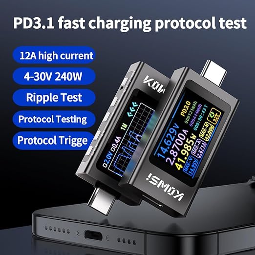 Diymore USB C Tester USB C Power Meter Tester,Digital Multimeter with LCD Display,Digital Voltmeter Type C Voltage and Current Tester Fast Charging PD3.1 Protocol Testing,240W/40V/12A Capacity