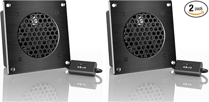 AC Infinity AIRPLATE S1, Quiet Cooling Fan System 4" with Speed Control, for Home Theater AV Cabinets (Pack of 2)