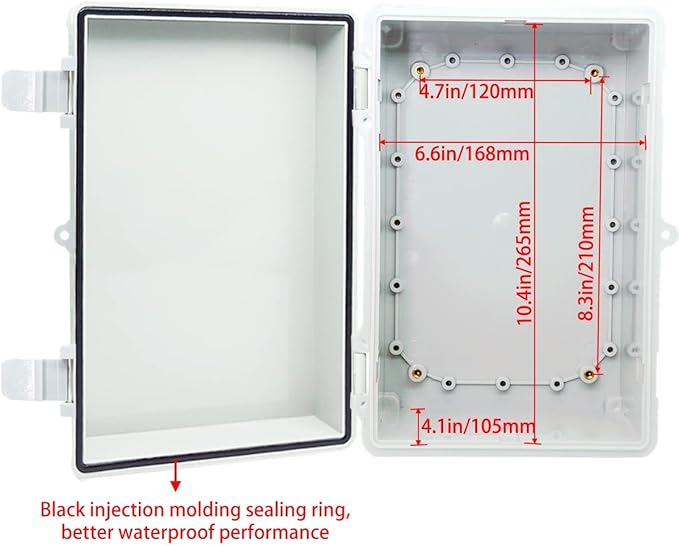 Junction Box, Hinged Cover IP67 Waterproof ABS Project Box with 2 NPT 1/2" Cable Gland, Electrical Box Enclosure with Mounting Plate & Wall Bracket 11.4 x 7.5 x 5.5inch(290x190x140mm)