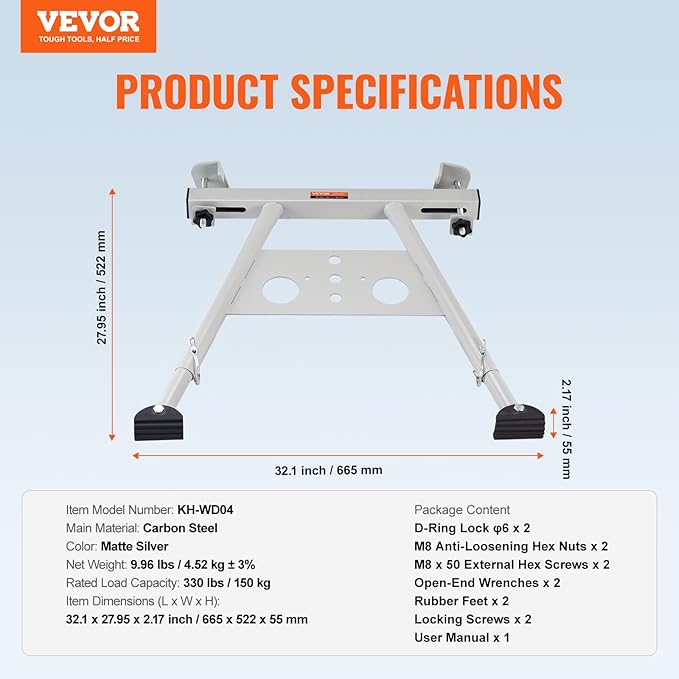 VEVOR Ladder Stabilizer, Adjustable Feet Extension Ladder Standoff, Heavy Duty Wall Ladder Accessories for Roof Gutter, Easy to Use & Wide Adaptability & Anti-Slip Rubber Feet, 330 lbs Weight Rating