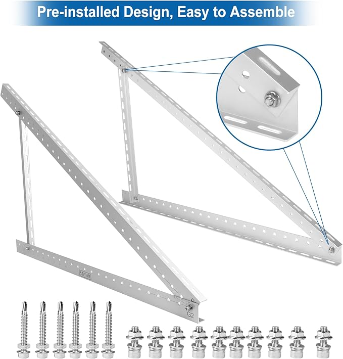 2 Sets 45" Solar Panel Mount Brackets for 100-400 Watts Solar Panel with Enhanced Cross Beams, Suitable for Roof, RV, Ground, Boat etc.