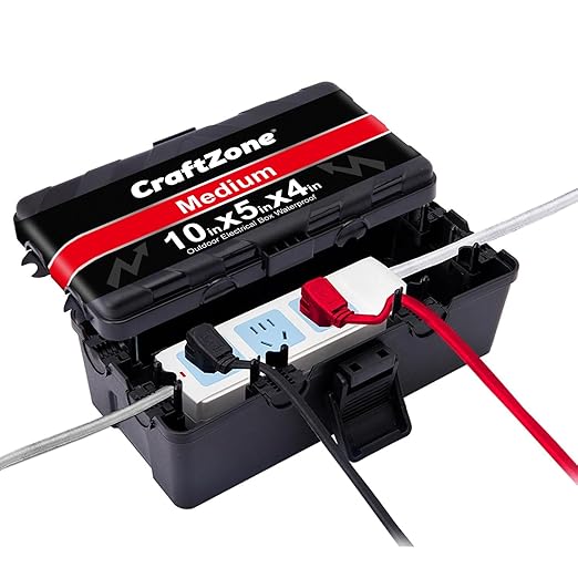 Medium Outdoor Electrical Box Waterproof (10''X 5''X4''),Extension Cord Cover,Weatherproof Electrical Box,Outlet Cover,Protect Plug,Socket,Power Strip,Light Decoration,LAN Routers or Complex Wiring
