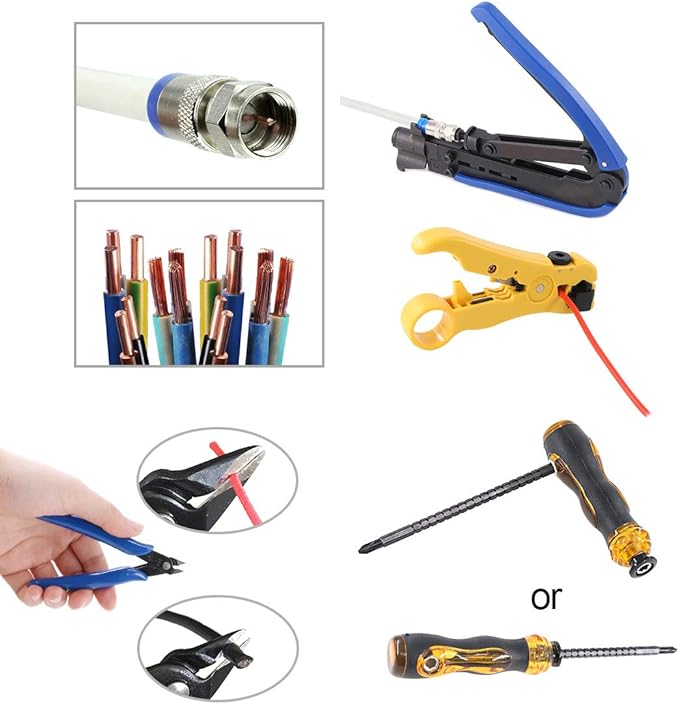 Hilitchi 5 in 1 Coaxial Compression Tool with Instruction Manual Coax Cable Crimper Cable Stripper RG6 RG59 RG11 75-5 75-7 Screwdriver and Micro Cutter with 10 PCS F Compression Connectors Blue RG6