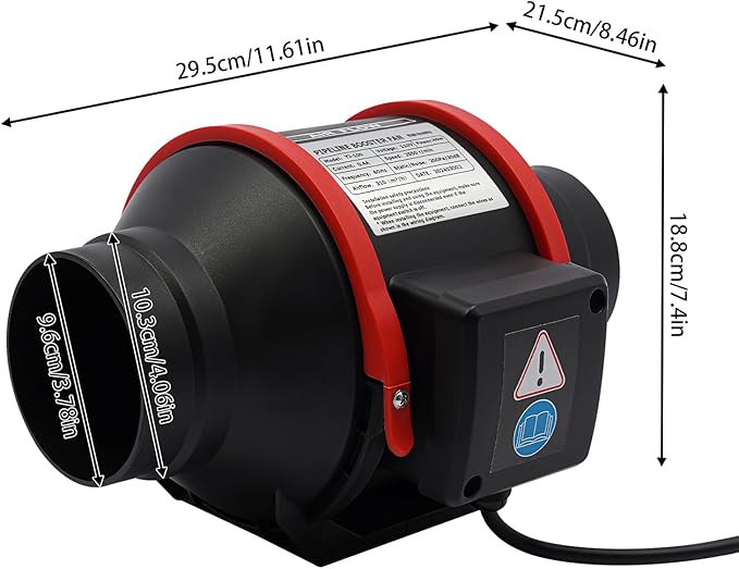 DNYSYSJ Duct Fan, 182CFM Inline Duct Fan With Remote, Inline Duct Fan 4 Inch Vent Booster, HVAC Exhaust Intake Fans High CFM Low Noise, For Basements, Bathrooms, Kitchens, Workshops -Black