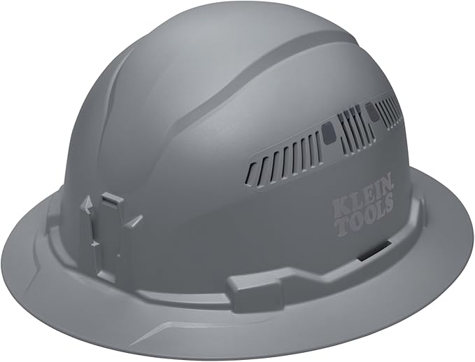 Klein Tools 60864BR Hard Hat, Vented, Full Brim Style, Padded, Self-Wicking Odor-Resistant Sweatband, Gray
