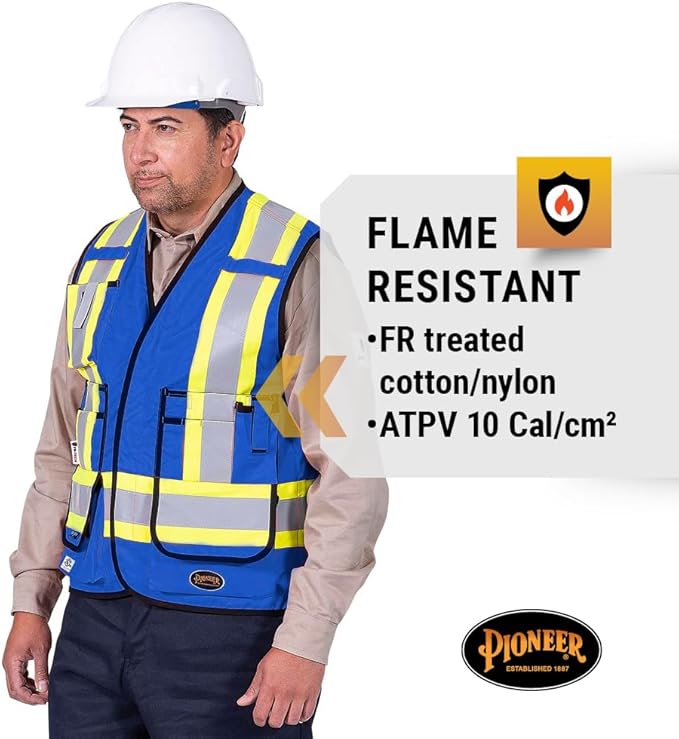 Pioneer Hi Vis FR Surveyor's Safety Vest - Flame Resistant ARC Rated - Reflective - for Men and Women