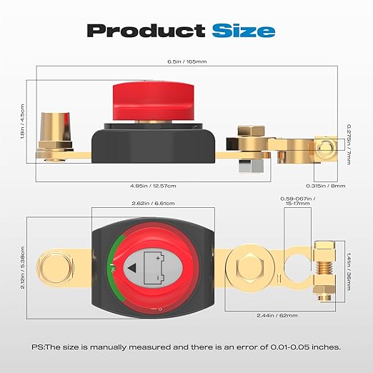 On/Off 275A Top Post Battery Switch with Negative Brass Clamp 12-48V Battery Power Cut Master Switch Disconnect Isolator for Car Vehicle RV and Boat