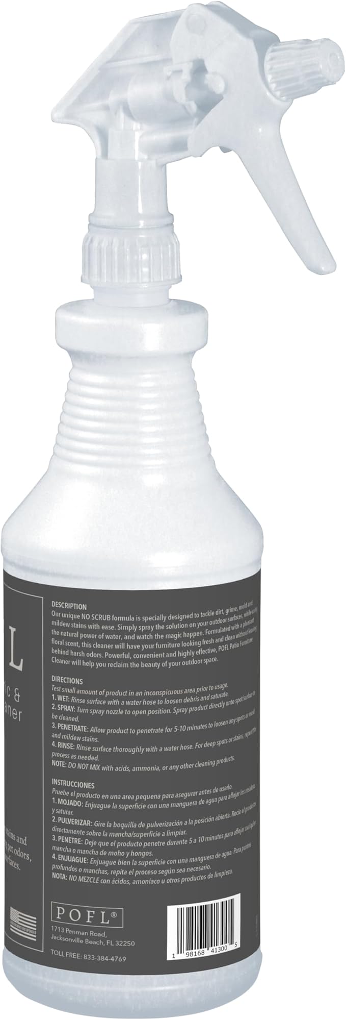 POFL Outdoor Fabric & Furniture Cleaner – Mold & Mildew Stain Remover for Patio Cushions, Wicker, Teak, Aluminum & Marine Seating – 25.36 fl oz