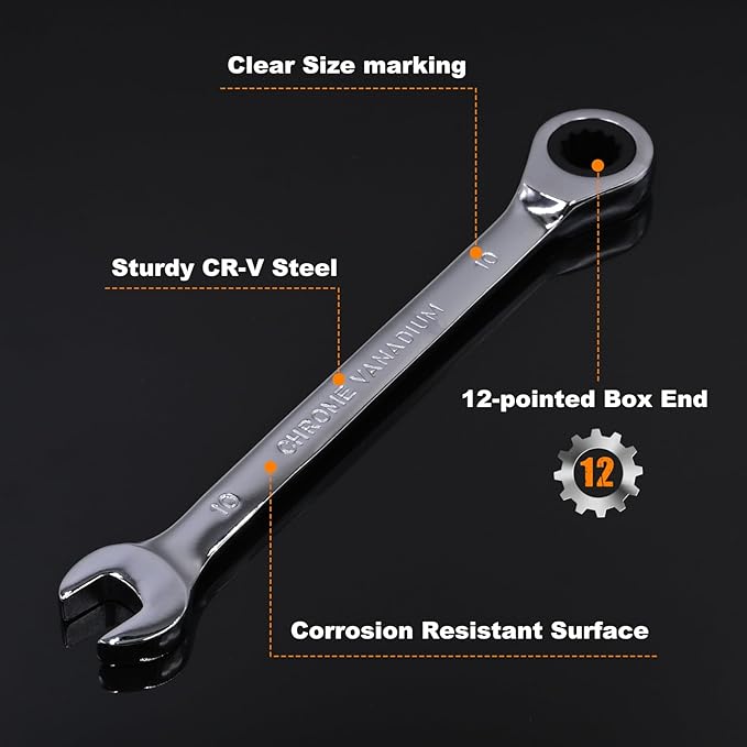 Egofine Ratcheting Wrench Set, 6 mm - 24 mm Metric Wrench Set 18pc, 72 Teeth Combination Wrenches Set, Chrome Vanadium Steel with a Roll Up Storage Bag