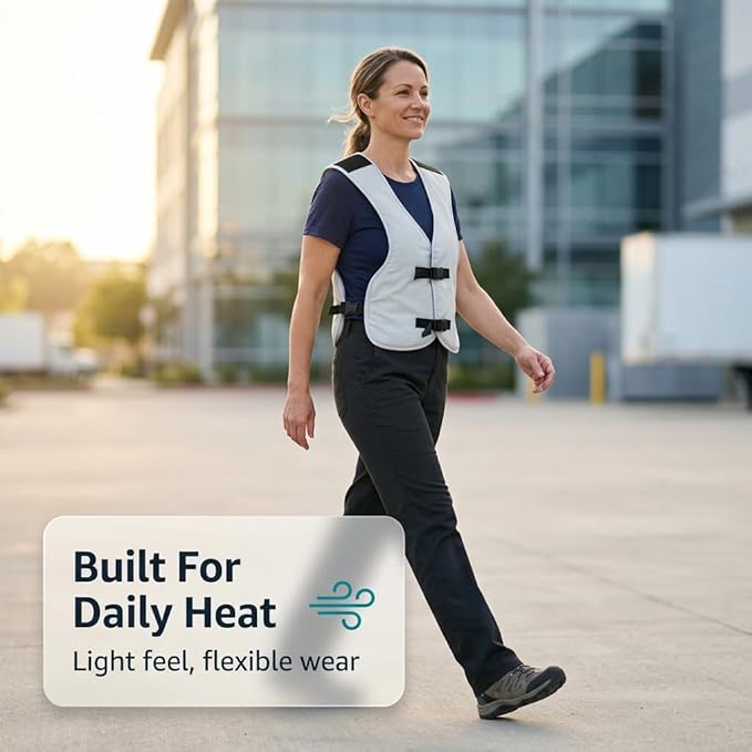 PCM Ice Vest for Men and Women - Adjustable Cooling Vest - Freezes in 30 Min - Special Phase Change Material (PCM) that Freezes Anywhere Under 64Deg - Off White