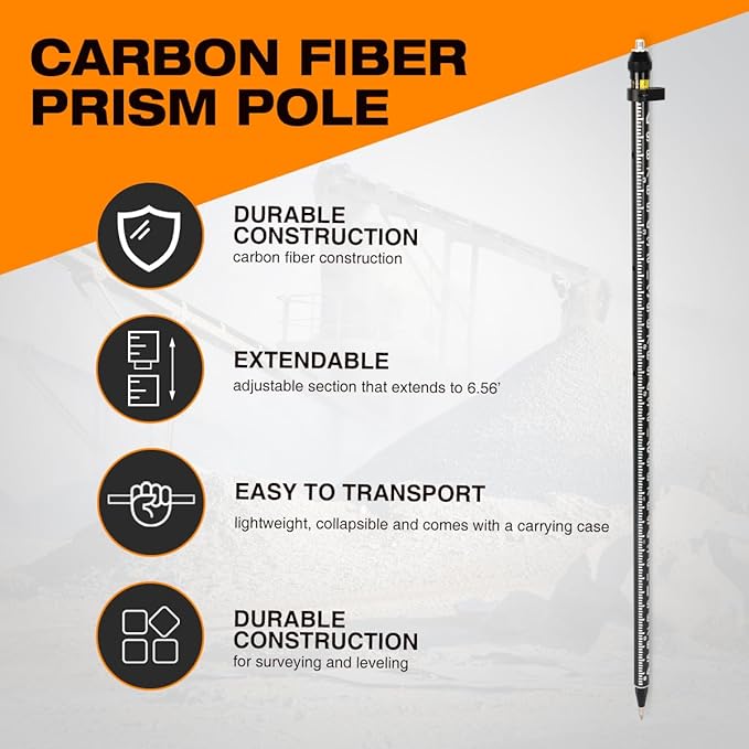Carbon Fiber GPS Rover Pole, GPS Poles with Snap-Lock for Land Surveying & Engineering GPS/GNSS Accessory and Instruments (GLS26B)