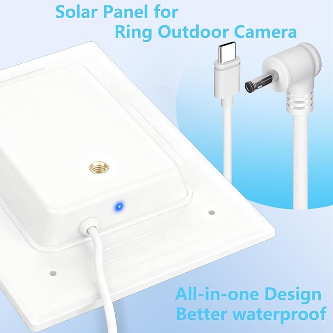 LIYVZ Solar Panel for Ring Camera, 5W Solar Charger with Battery Ring Spotlight Cam & Stick Up Cam, Outdoor Camera with 13FT DC Barrel Plug and USB-C Adapter, White