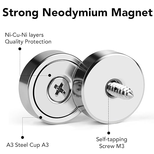 LOVIMAG 24Pcs Neodymium Cup Magnets, 20lbs Strong Rare Earth Magnets, Waterproof Pot Magnet with Countersunk and Screw Ideal for Tool Room,Science,Craft,Office - 0.63x0.19inch