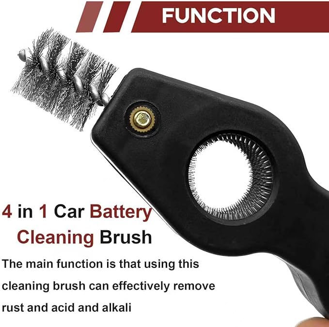 4 in 1 Car Battery Terminal Cleaning Brush, Anti-Rust Auto Battery Cleaner Brush Tool, Universal for Automotive and Marine for Plumbing Installation Soldering Brazing, Car Accessories (Black)