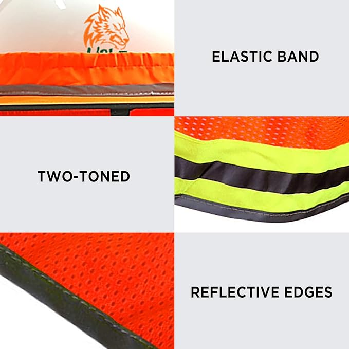 Wolf High-Visibility Orange Reflective Full-Brim Hard Hat Mesh Sun Visor Neck Shade