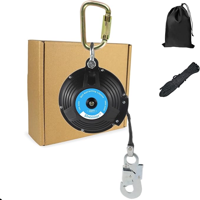20FT Web Self Retracting Lifeline, No Tangle Lightweight SRL, Self Retractable Safety Lanyard, Fall Arrest Protection Gear for Roofing Construction, OSHA/ANSI Compliant
