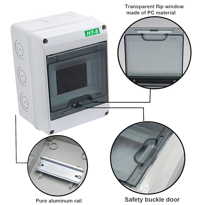 smseace Distribution Protection Box, ABS Plastic Transparent Cover Waterproof Distribution Box IP65, for Indoor Wall Circuit Breaker (5 Way)