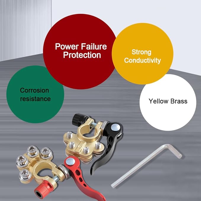 2PCS Car Battery Terminal Connectors, Battery Clamp, 4 Way Quick Release Disconnect Car Battery Terminal for SAE/JIS Type A Posts, Positive Negative Battery Cable Ends Fit Most Cars Van Truck